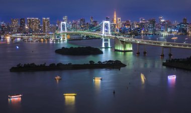 Gökkuşağı Köprüsü Panoraması, gece, Tokyo, Japonya