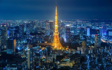 Tokyo şehri geceleri, Japonya. 