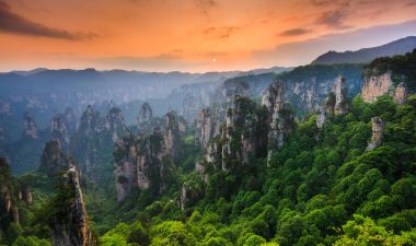  Gün batımında, Wulingyuan, Hunan Zhangjiajie Ulusal orman park, 