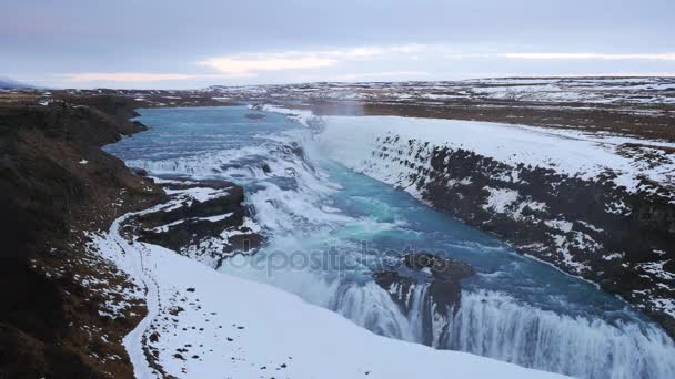 Gullfoss vízesés télen, Izland — Stock videók