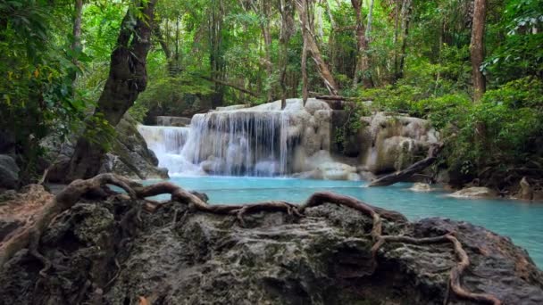 Erawan Waterfall Dolly Shot Kanchanaburi Thailand — Stock Video