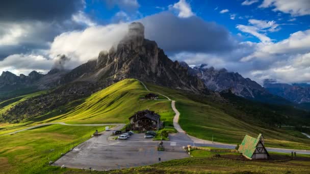 Časová Prodleva Giau Pass Při Západu Slunce Belluno Dolomity Itálie — Stock video