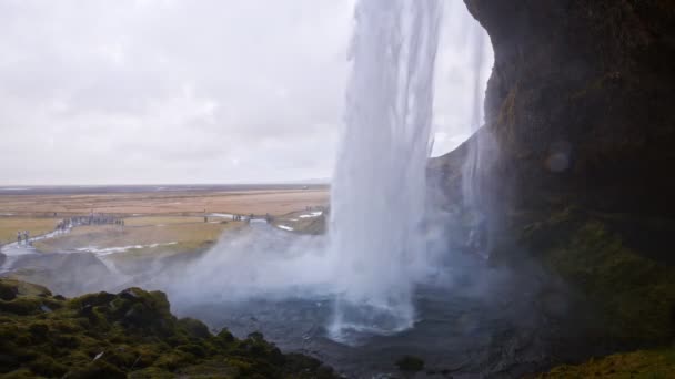 Innerhalb Skogafoss Wasserfall Island Europa — Stockvideo