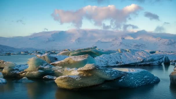 Nedgångstid För Smältande Isberg Jokulsarlon Glacier Lagoon Island — Stockvideo