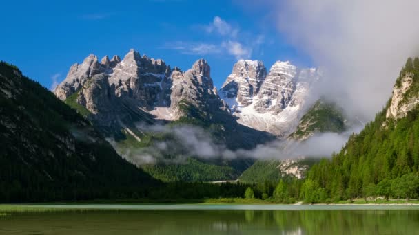 Timelapse Lago Landro Lake Dolomiterna Sydtyrolen Italien Europa — Stockvideo