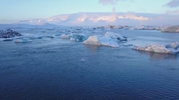 Aerial View Glacier Lagoon Jokulsarlon Izland Európa Drone Flight Establishing — Stock videók