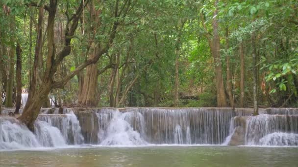 Huai Mae Khamin Waterfall Srinakarin Dam National Park Kanchanaburi Thailand — Stock Video