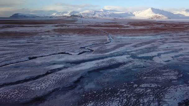 Letecký Pohled Islandskou Krajinu Zimní Sezóně — Stock video