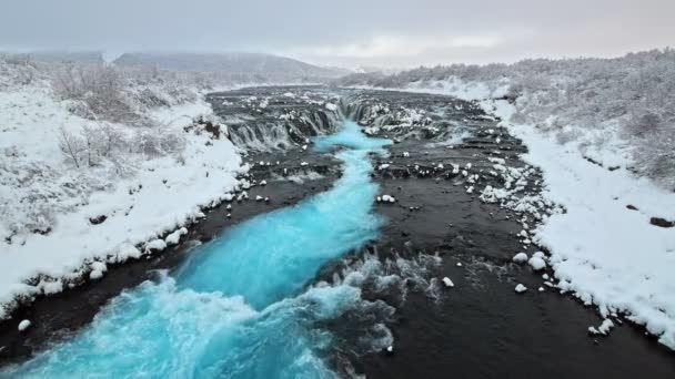 Wodospad Bruarfoss Zimą Reykjavik Islandia — Wideo stockowe