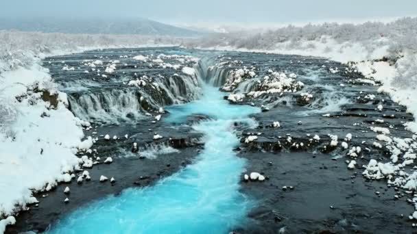 Bruarfoss Waterfall Winter Reykjavik Iceland — Stock Video