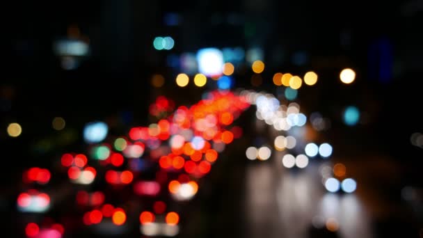 Traffico Notturno Bokeh Fuori Fuoco Bangkok Thailandia — Video Stock