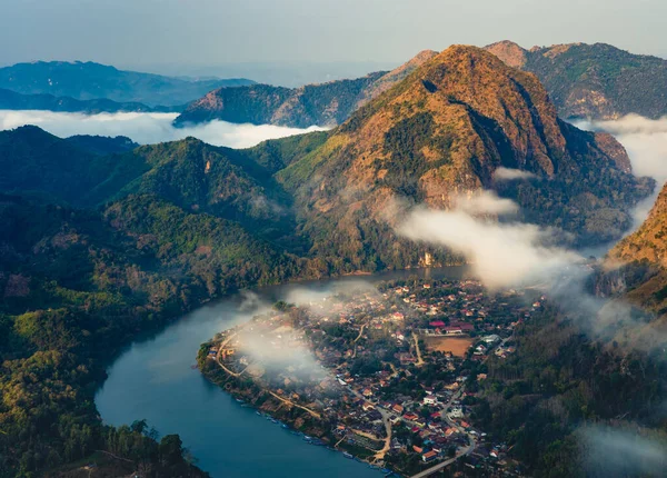 Вид Воздуха Деревню Нонг Кхио Восходе Солнца Лаос Луанг Прабанг — стоковое фото