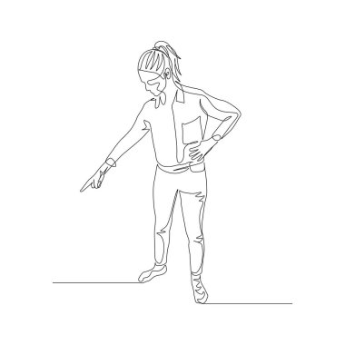 Devamlı bir çizgi kadın işaret parmağı aşağıda yönünü gösterir. Vektör