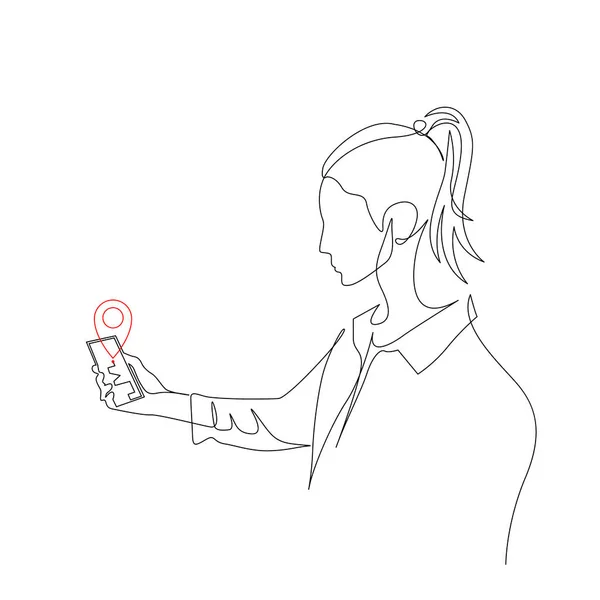 Постоянная однострочная женщина рисует на графическом планшете. Цифровой художник Вектор — стоковый вектор