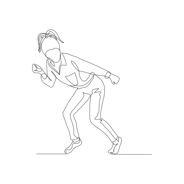 Mujer de una línea continua en giro de baile de camisa. Vector — Vector de stock