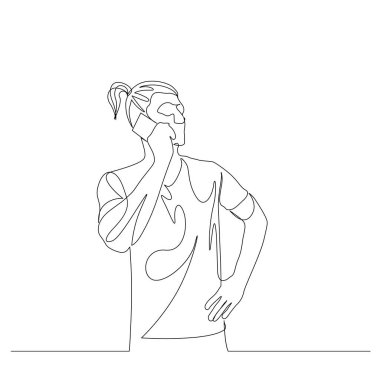 Akıllı telefondan konuşan at kuyruklu bir adam var. Vektör stok illüstrasyonu.