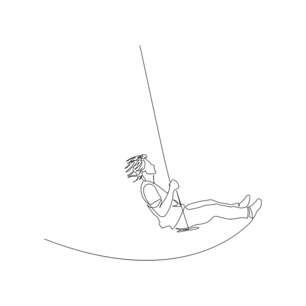 Continuous one line man swinging on a swing. Adults are still children. Vector stock illustration. — ストックベクタ