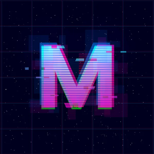 Synthwave Vaporwave Retmicrowave M letter.Retmicrowave design with Glitch effect. Хорошо подходит для музыкальных мероприятий, баннера, флаера, оформления обложки. Eps 10 — стоковый вектор