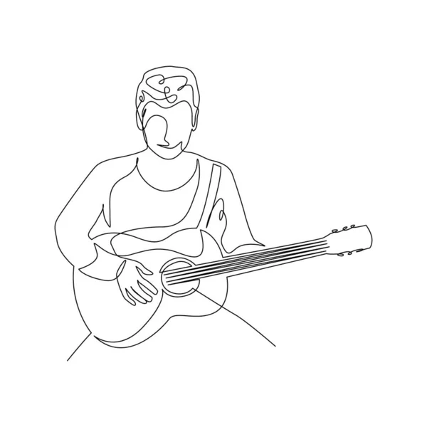 Contínuo um homem de linha com uma guitarra sentada. Ilustração vetorial . — Vetor de Stock