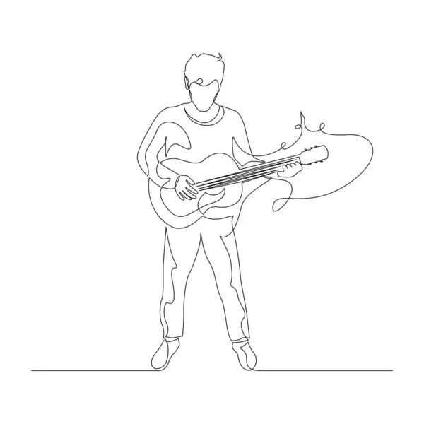 Continuous one line man plays the guitar. Vector illustration. — Stock Vector