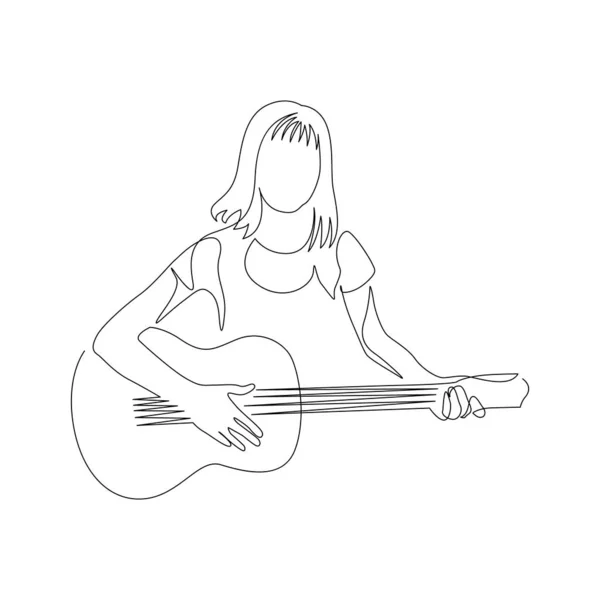 Contínua uma mulher de linha com uma guitarra. Ilustração vetorial . — Vetor de Stock
