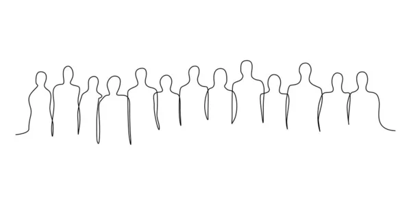 Continuous one line silhouette of a crowd of people. Vector illustration. — Stock Vector