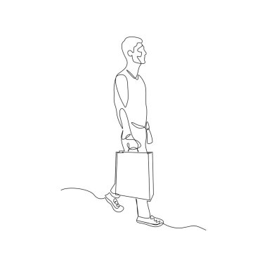 Paketle alışveriş yaptıktan sonra tek sıra halinde devam et. Vektör illüstrasyonu.