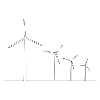 Sürekli bir hat rüzgar türbinleri, rüzgar santrali, yeşil enerji, alternatif elektrik kaynağı. vektör illüstrasyonu.