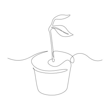 Tencerede sürekli küçük bir filizlenme. Yetiştirici. vektör illüstrasyonu.