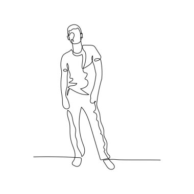 Tek sıra halinde rahat bir şekilde duran adam. Stok illüstrasyonu.