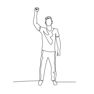 Aralıksız tek sıra halinde, sıkılmış yumruğu olan adam. Stok illüstrasyonu.