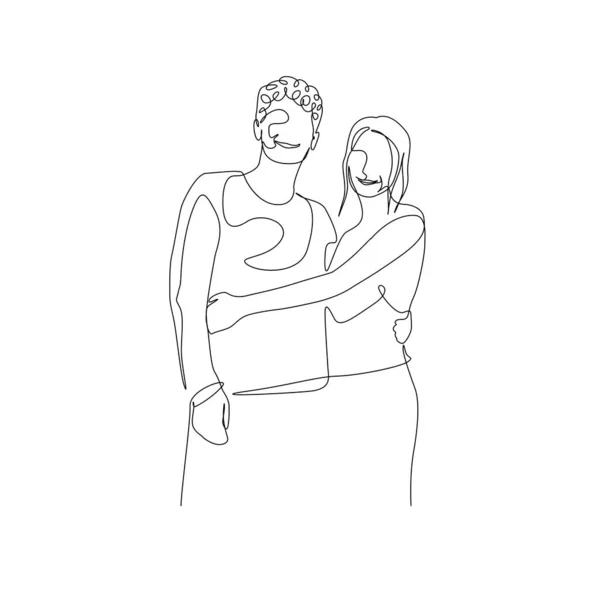 Una pareja amante de una línea continua se mantiene abrazada. Ilustración vectorial . — Vector de stock