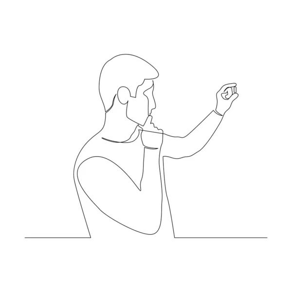 Un homme d'une ligne continue tient et regarde la pilule dans sa main. Illustration vectorielle . — Image vectorielle