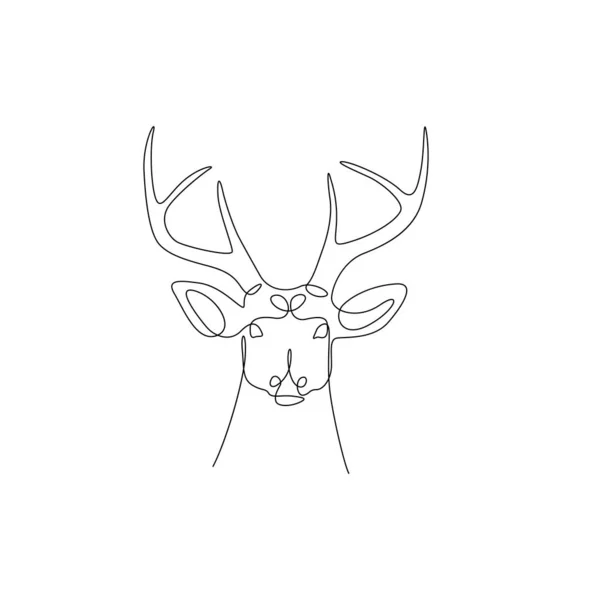 Continuous one line deer head with horns. Stock illustration. — Stock Vector