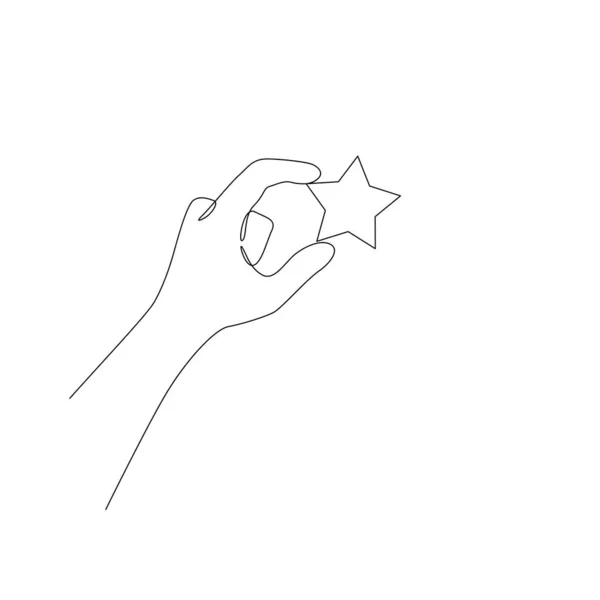 Continuous one line hand hold star with forefinger and thumb. Stock illustration. — Stock Vector