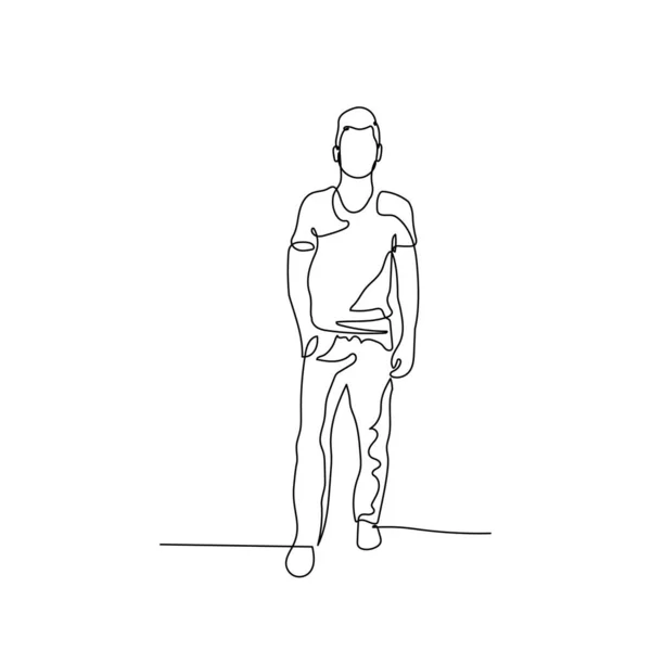 Continuous one line man stand with his hand in his pocket. Stock illustration. — ストックベクタ