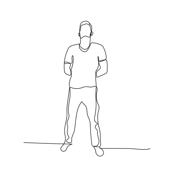 Continuous one line standing man with hand behind back. Stock illustration. — ストックベクタ
