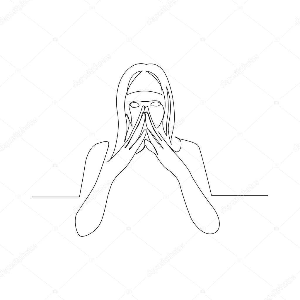 Continuous one line woman is plotting something. Conspiracy Planning. Vector illustration.