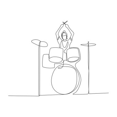 Devamlı davul çalan tek satırlı bir kadın. Vektör .