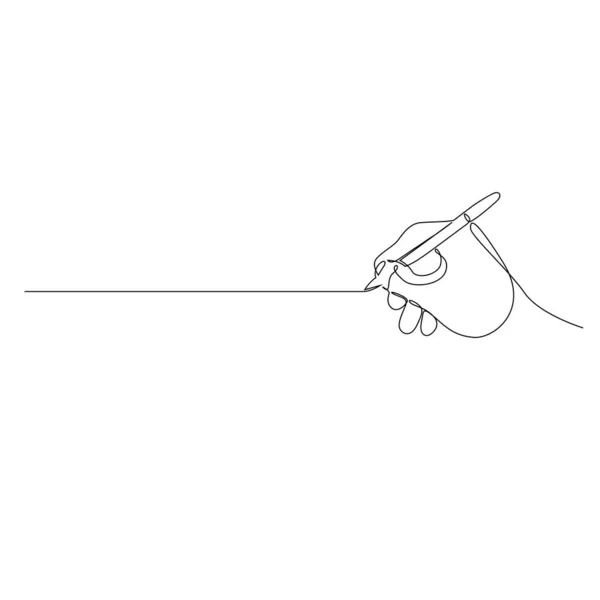 Continuous one line hand with pen write a straight line. Vector illustration. — ストックベクタ