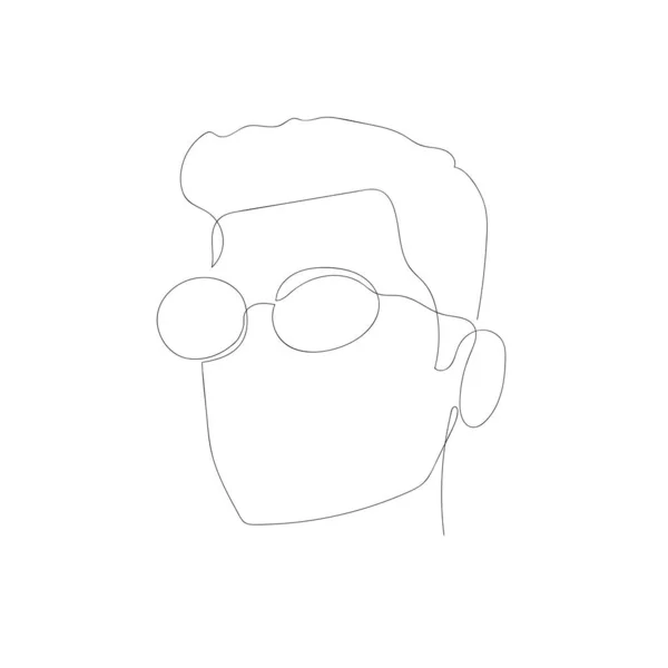 Continua una linea uomo astratto con gli occhiali, vista laterale. Illustrazione vettoriale . — Vettoriale Stock