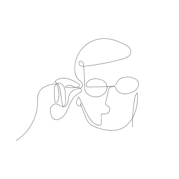 Continuous one line abstract man puts on glasses . Vector illustration. — ストックベクタ