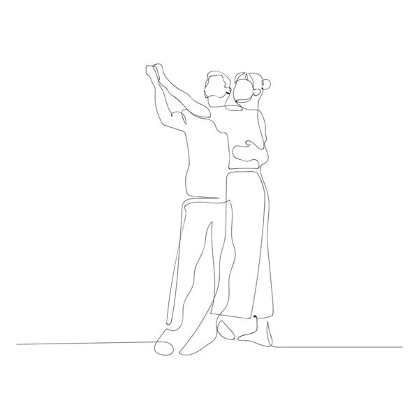 Couple continu d'une ligne dansant la danse classique. Illustration vectorielle . — Image vectorielle