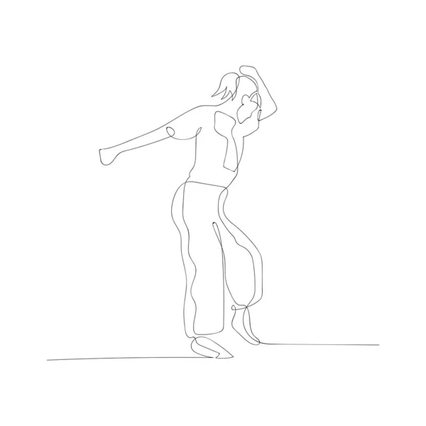 Continuous one line drawing dancing woman. Vector stock illustration. — Stock Vector