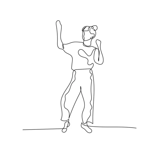 Una donna in fila continua che balla con una ciambella. Illustrazione vettoriale . — Vettoriale Stock