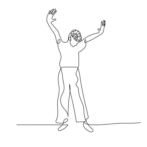 Continu une ligne dansant femme avec les cheveux bouclés courts. Illustration vectorielle . — Image vectorielle