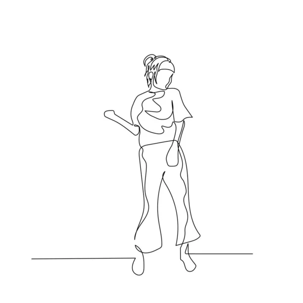 Dibujo continuo de una línea mujer bailando abstracta con cola de caballo. Vector — Archivo Imágenes Vectoriales