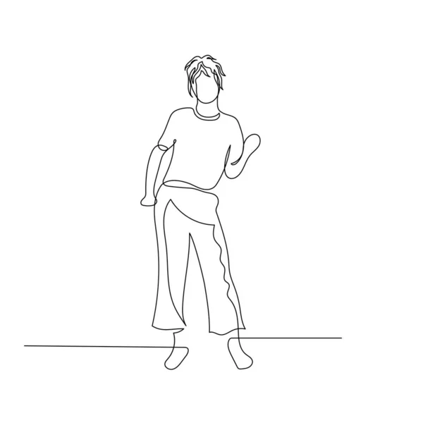 Mujer bailarina continua de una línea con pelo corto ondulado. Ilustración vectorial . — Vector de stock