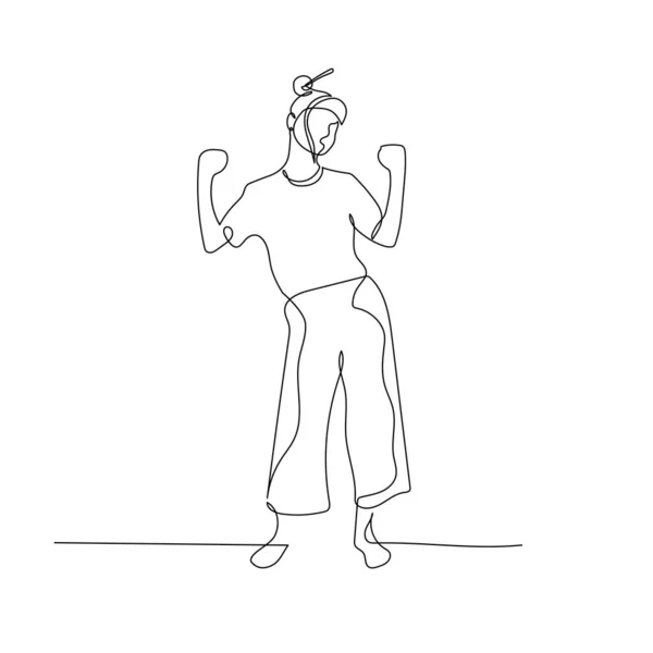 O singură linie de dans femeie cu coc de păr cu barette. Ilustrație vectorială . — Vector de stoc