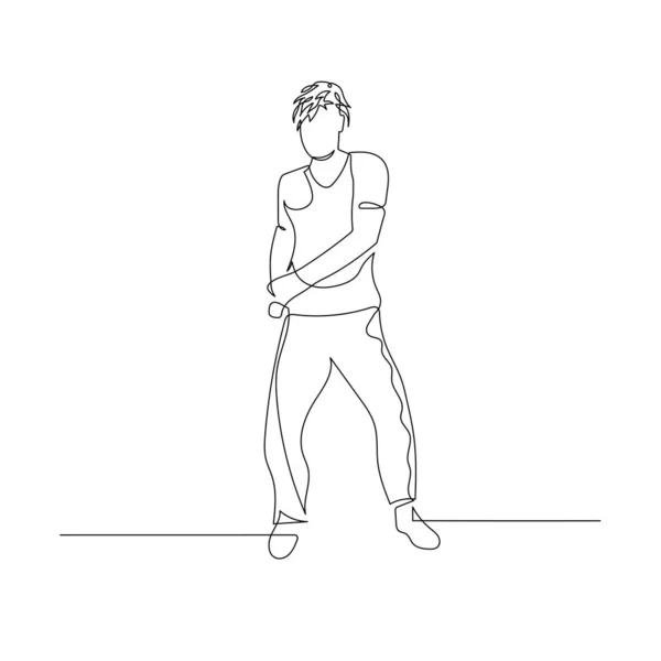 Un uomo in fila continua che balla con i capelli ondulati. Illustrazione vettoriale . — Vettoriale Stock